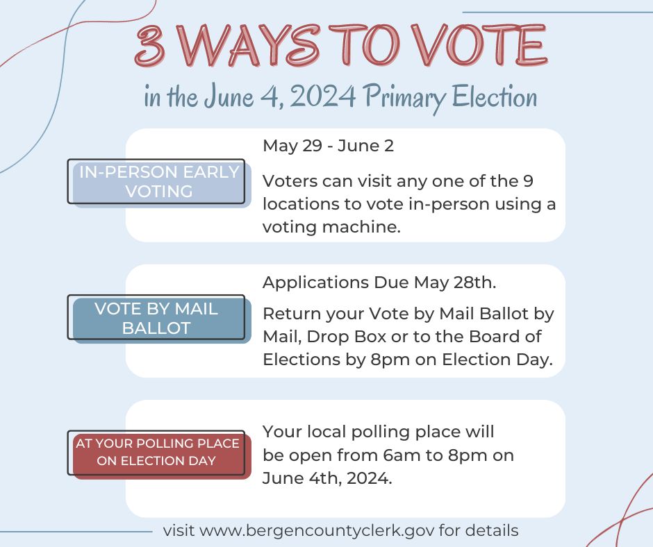 Demarest NJ - 3 Ways To Vote - 2024 June Primary