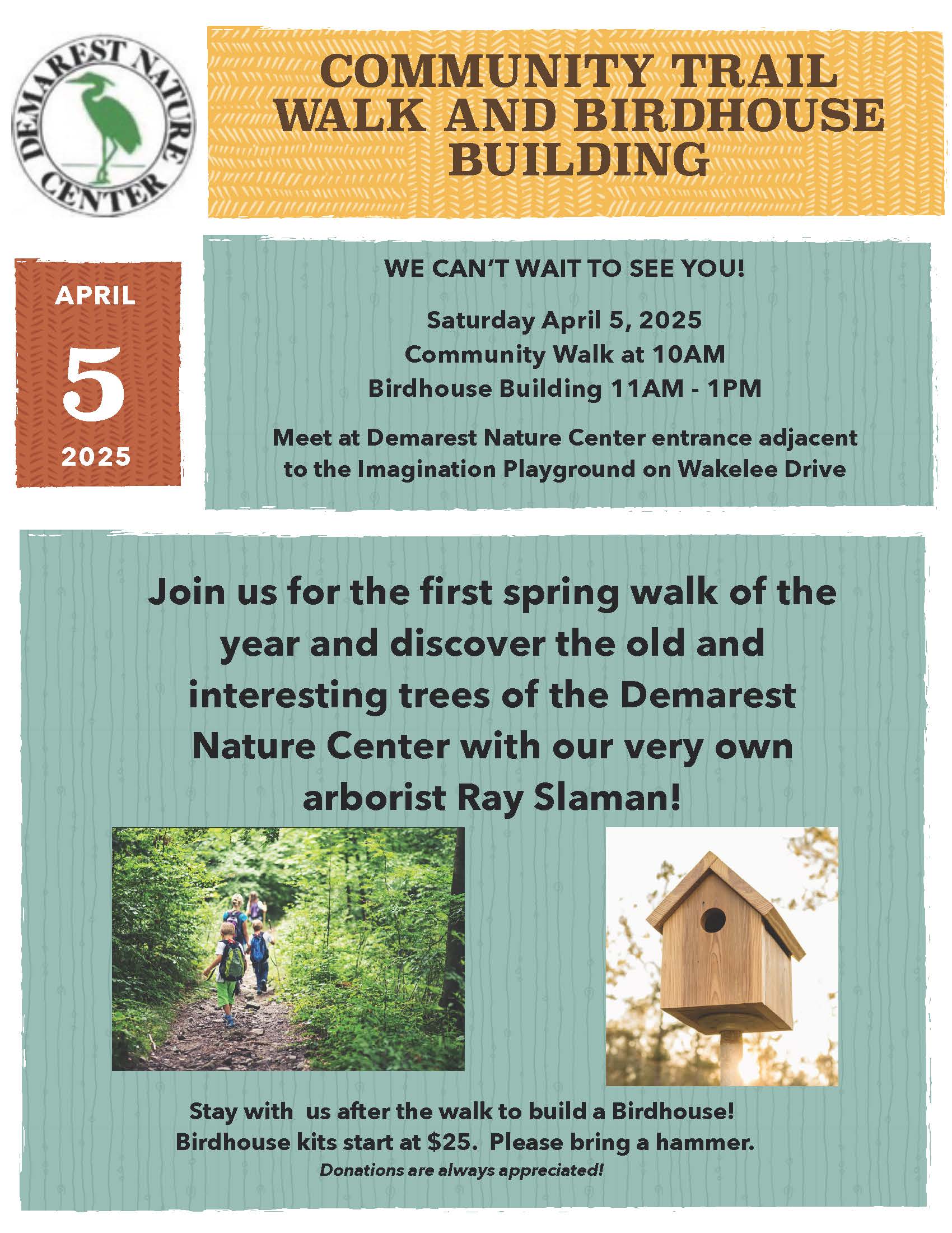 April Community Trail Walk and Birdhouse Building