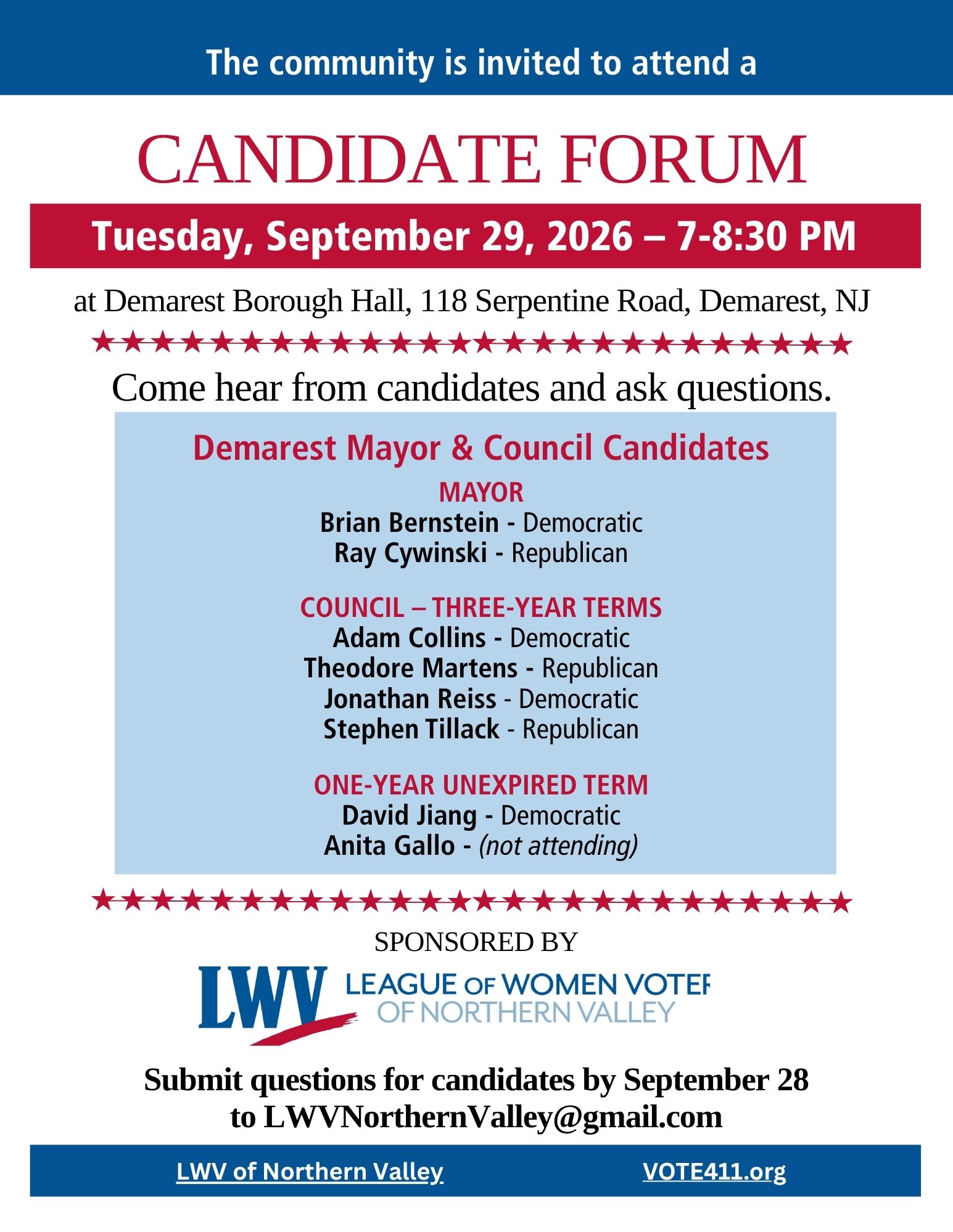 Candidate Forum Demarest 929 1