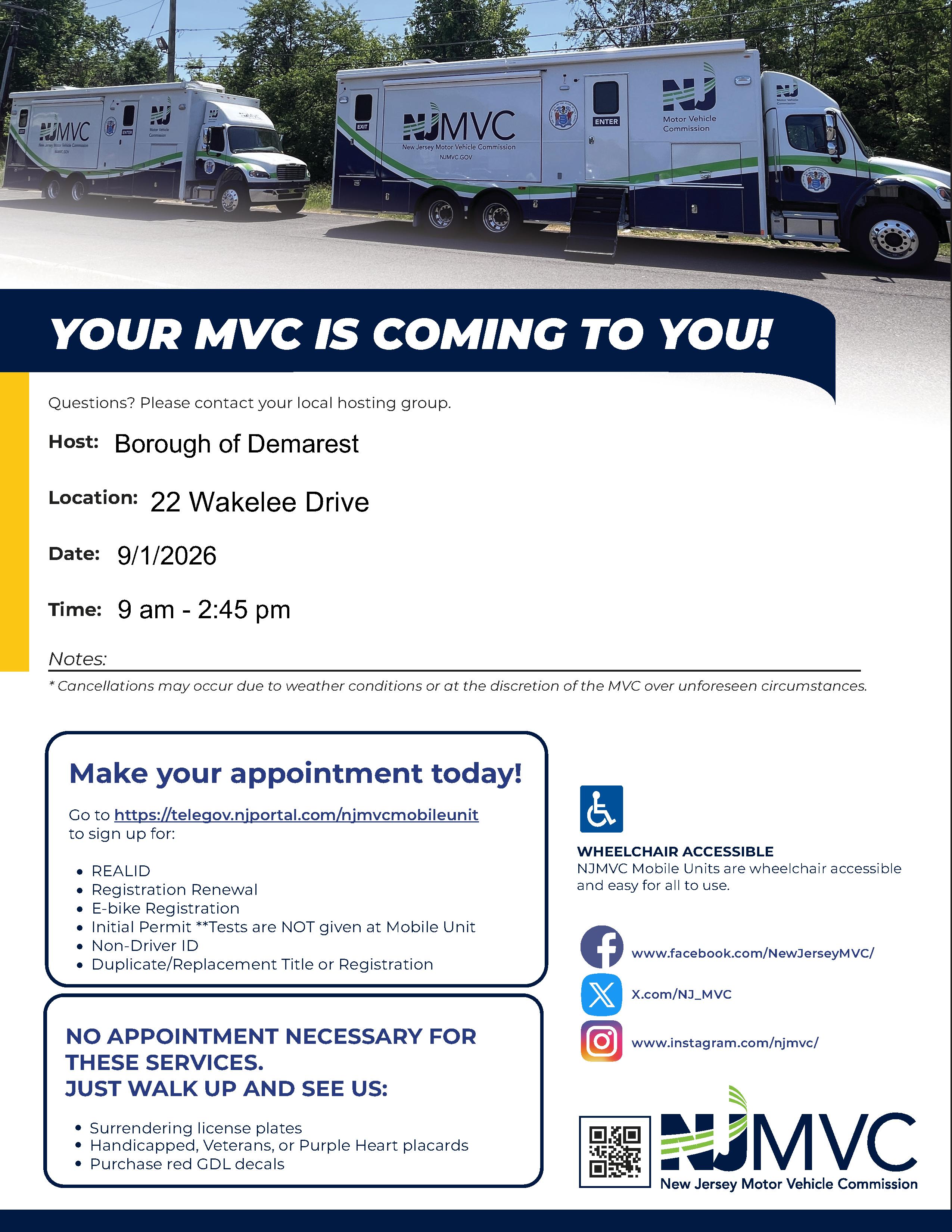 Mobile Unit Coming Demarest 9.1.26
